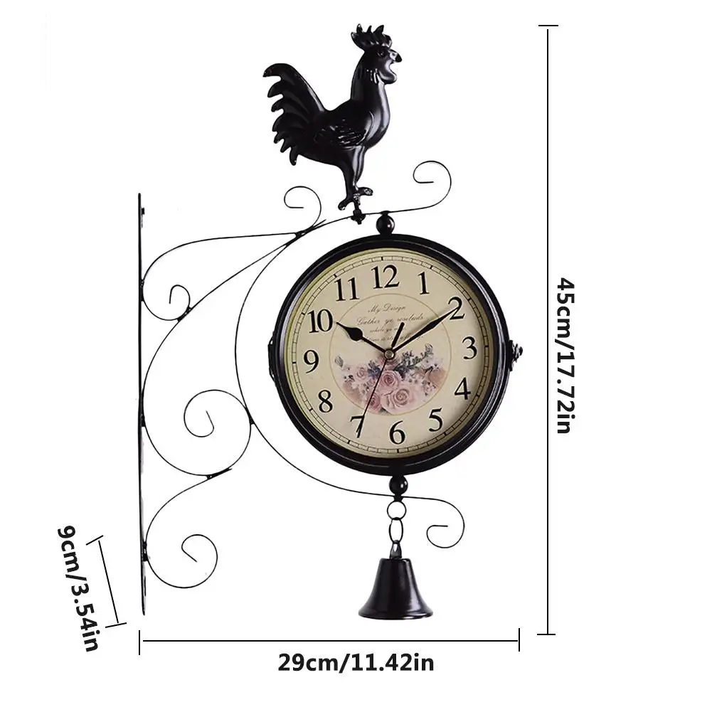 European Double-sided Innovative Home Living Room Clocks Retro Pastoral Wrought Iron Ornaments Vintage Mute Clock Wall Clock