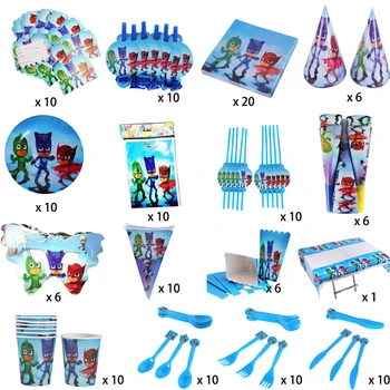 

16pcs/set Pj Mask Juguete Kids Birthday Party Festive Party Supplies Decorations Catboy Owlette Gekko Disposable Tableware S80