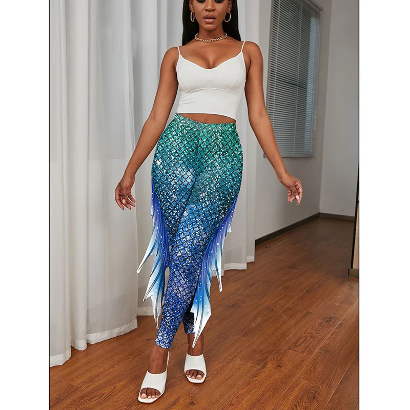 

Women'S Gradient Color Leggings Mermaid Fish Scale Print Pants Tight Yoga Pants Hip PantsYoga Pants Trousers Pencil Pants