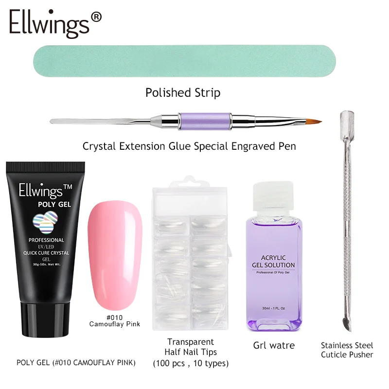 poly gel set 010 Ellwings гель-конструктор для ногтей, набор из полигеля, жесткое желе, быстрое наращивание ногтей, камуфляжный Гель-лак Pro Long UV acryl Builder Poly Gel - Цвет: poly gel set 010
