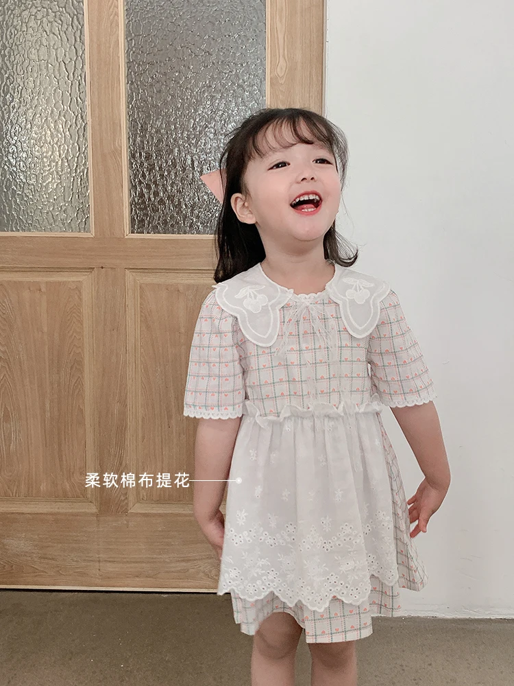 Children Maid Dress Cute Baby Princess Little Girl Plaid Dresses New Short-sleeved Summer Dresses(No collar) | Детская одежда и