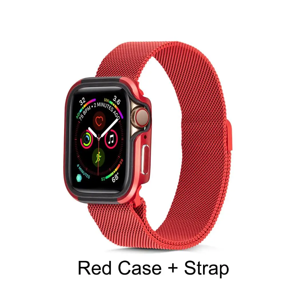 Set-Red Для Apple Watch Series 5 4 40/44 мм Чехол Премиум Алюминий+ TPU бамперная рама чехол Series 5 браслет для часов «Миланская петля ремешок на запястье браслет - Цвет ремешка: Set-Red