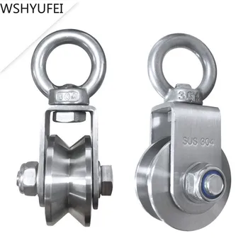 

304 Stainless Steel Pulley Steel Wire Pulley Swivel Hook Single Wheel Swivel Lifting Rope Pulley Block for Wire Rope