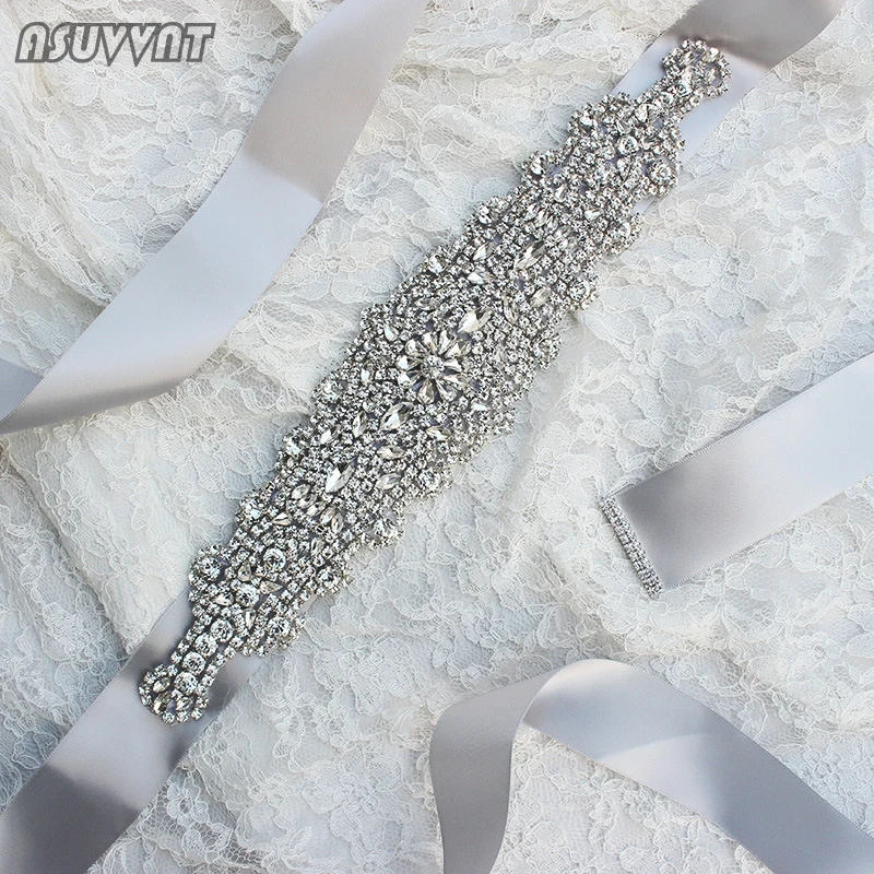 Bride Bridesmaid Crystal Flowers Wedding Sash Belt Rhinestone Waistband Satin Belts Cummerbund For Women Party Soiree Dress