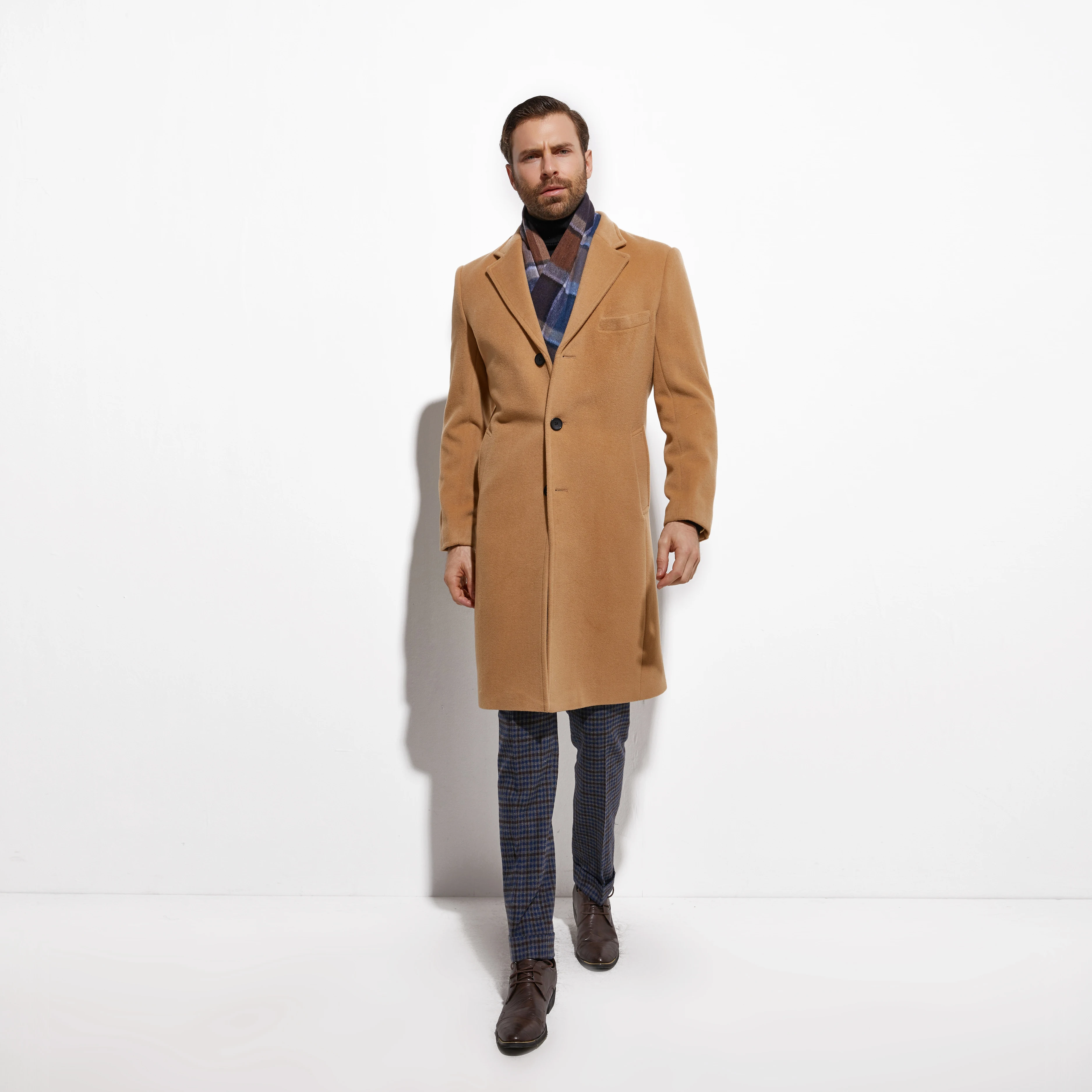 Trendy Stylish Heavy Warm Winter Camel Topcoat Custom Made Warm Wool Blend Tailored Jacket Slim Fashion Golden Trench Coat Men