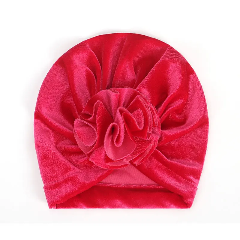 Rose Red Очаровательная детская шляпа, шляпа с цветком, бархатная модная однотонная шапка для девочек и мальчиков, модные шапки, милая шапка для женщин, разные цвета - Цвет: Rose Red