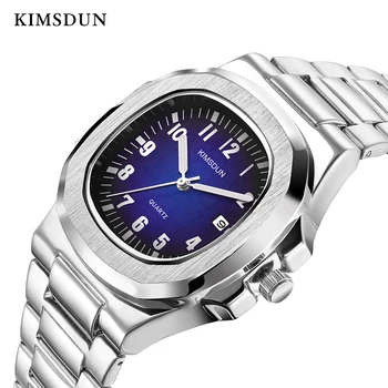 KIMSDUN-Relojes de marca de acero inoxidable con correa para hombres relojes impermeables nocturnos relojes de movimiento