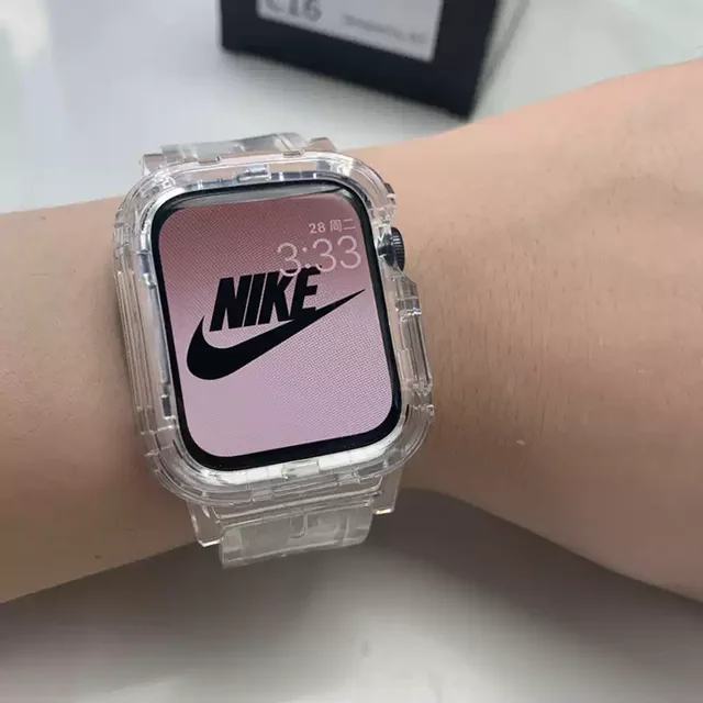 Newest Clear Band + Case for Apple Watch Series 7 6 SE 5 4 44mm 42mmTransparent for iwatch Strap 3 2 1  38mm 40mm Plastic Strap White