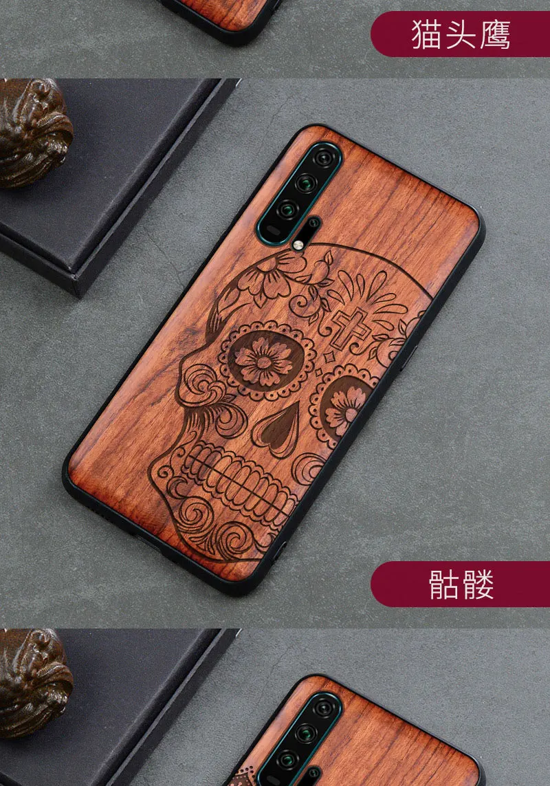 Резной череп слон деревянный чехол для телефона для huawei Honor 20 Pro Honor 10 9x 8x Honor View 20 10 силиконовый Деревянный чехол