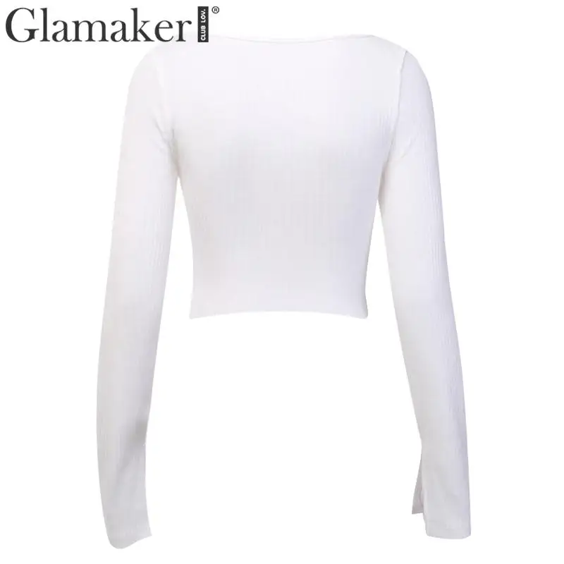 Glamaker, трикотажная, на молнии, сексуальная женская блузка, с разрезом, с длинным рукавом, офисная, для девушек, бодикон, блузка для женщин, осень, зима, Элегантная блузка