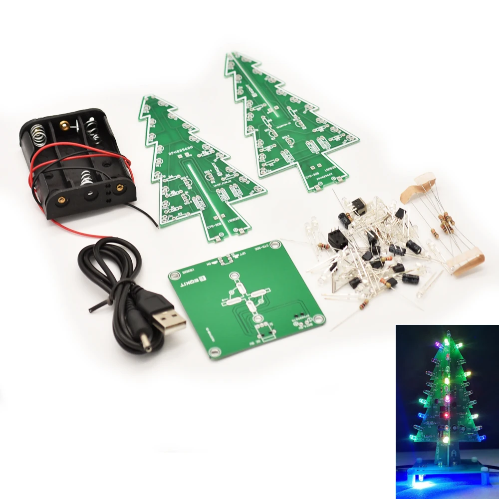 

DIY electronic kit led Christmas tree colorful with AA battery base diy electronic welding circuit teaching kit