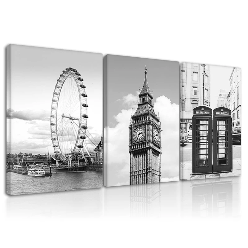 Лондонский набор из 3 плакатов черно-белая рамка Башня Биг-Бен настенное