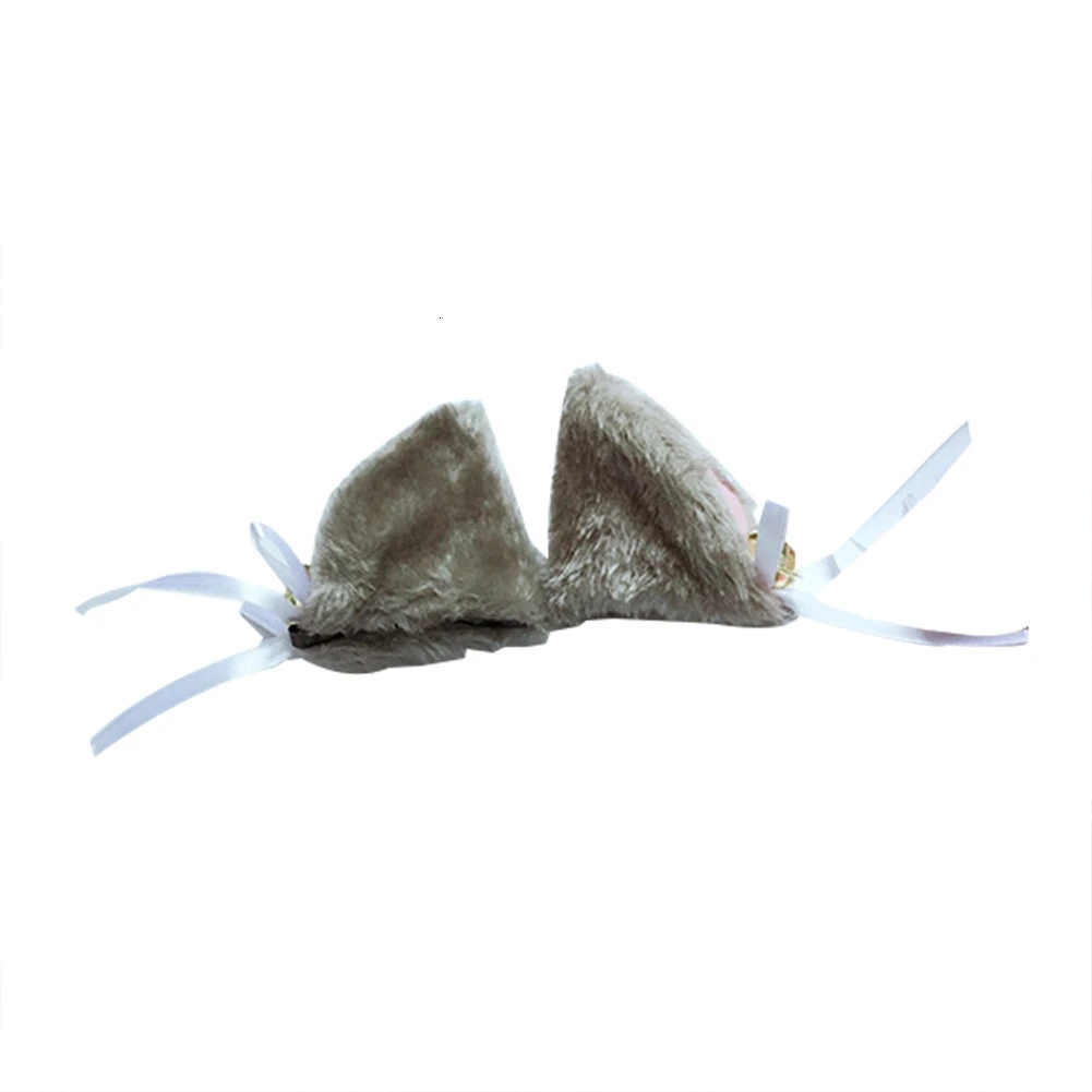 K0193-GY Шпилька из искусственного меха для девочек, кошачьи ушки с колокольчиками, плюшевые украшения на Хэллоуин 7*8 см есть различные цвета - Цвет: K0193-GY