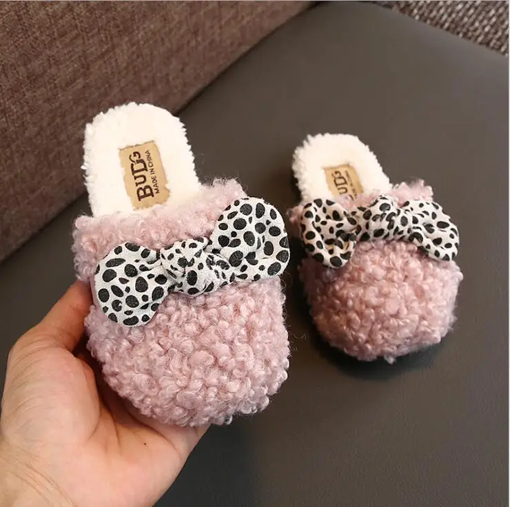 

Kids Cotton Slippers Winter Cute Bow Home Slippers Children Thicken Indoor Non-Slip Boy Girl Baby Home Shoes Kids