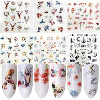 

1 Sheet Nail Art Water Decals Colorful Flower Tree Deer Cat Beauty Patterns Nail DIY Design Decorations Transfer Stickers Paper