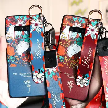 

Wrist Strap Hand Band Tape Case For Samsung Galaxy A70 A51 A71 A50 A40 A7 A9 2018 Note 10 Plus 8 9 5 Floral Cover Coque Soft TPU