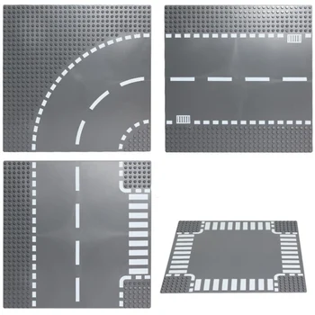 

City Road Splicing Base Plate Straight T-Junction Curve Street Baseplate Baseboard Building Blocks DIY Bricks Kids Toys