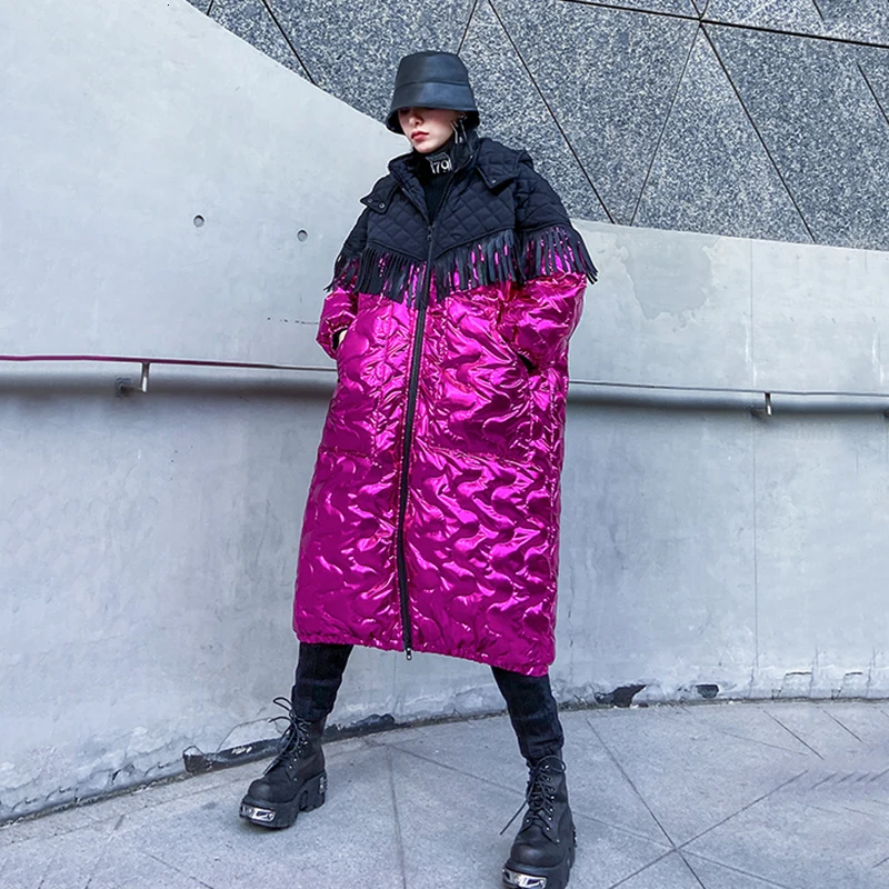 [EAM] клетчатое пальто большого размера с капюшоном, с хлопковой подкладкой, с длинным рукавом, свободный крой, женские парки, модная новинка, Осень-зима, 19A-a836