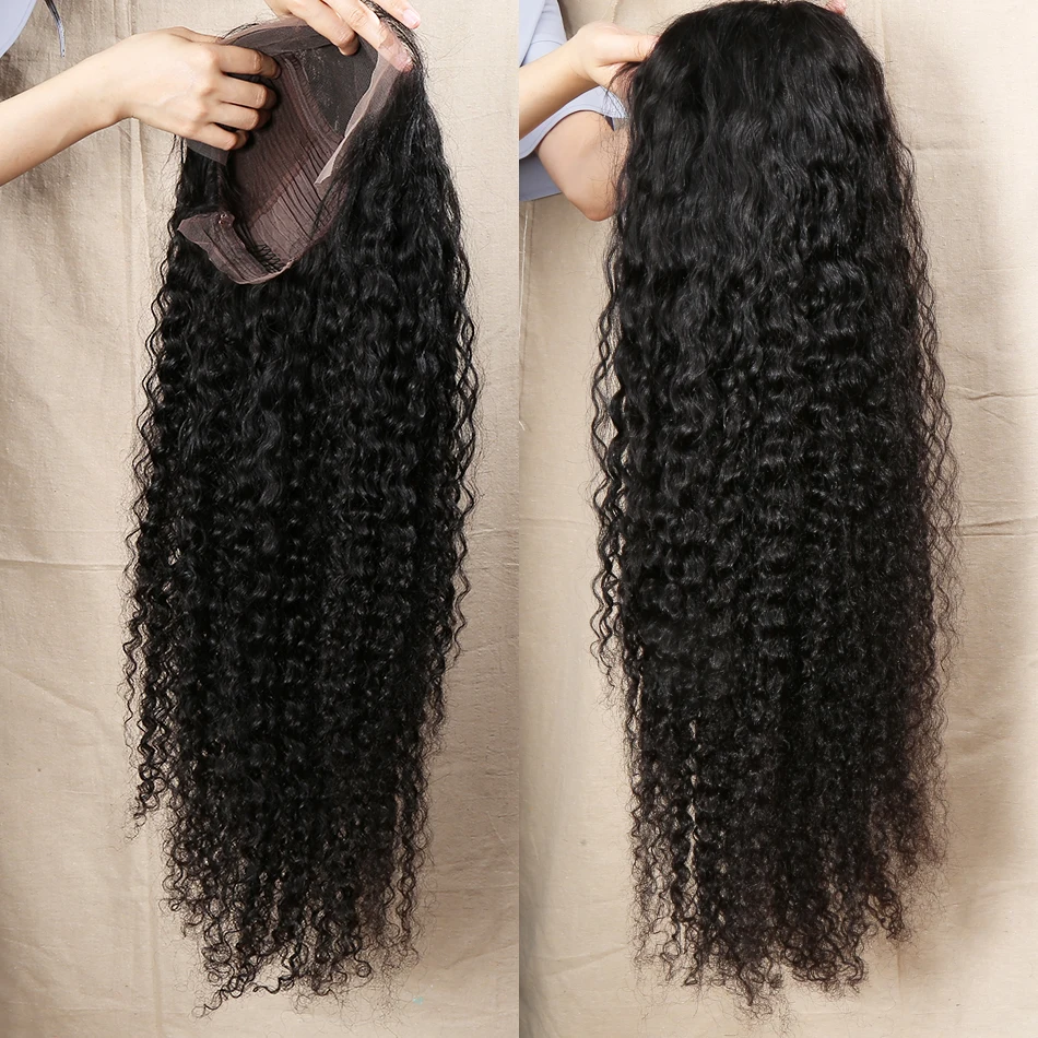 Rosabeauty Kinky Curly Peruvian Lace Front Human Hair Wigs preplucked Deep Water Wave 13x6 Lace Fro