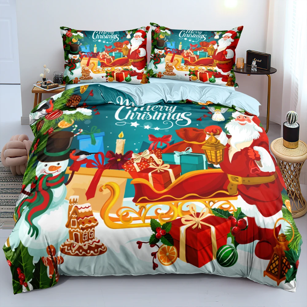 

Duvet Cover and Pillowcase(s) Father Christmas Deer King/Full Quilt Covers Set Bedding Bag Sets 3-Piece Bed Linens Bed Textiles