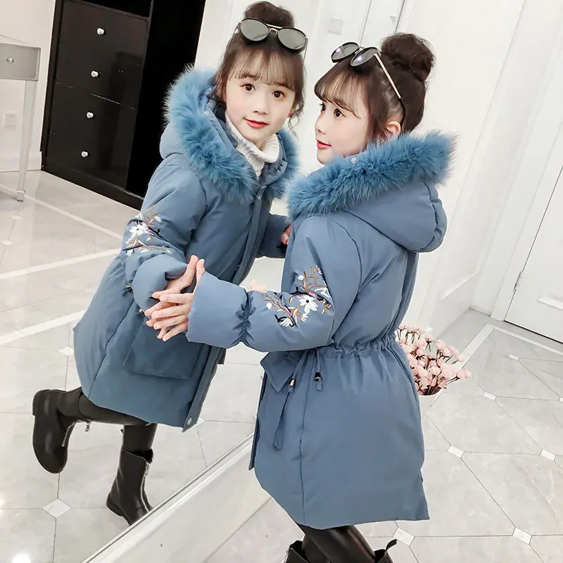 

Girls Winter Clothes Embroider Pattern for Children Snowsuit 2019 Baby Girls Jackets Kids Hooded Thick Warm Outerwear Coat 4-13Y