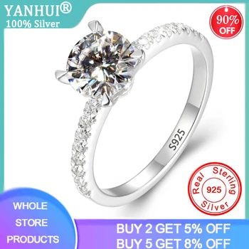 

YANHUI New Design 4-Claws 1CT Zirconia Diamond Engagement Rings For Women Elegant Silver 925 Ring Female Bridal Wedding Jewelry