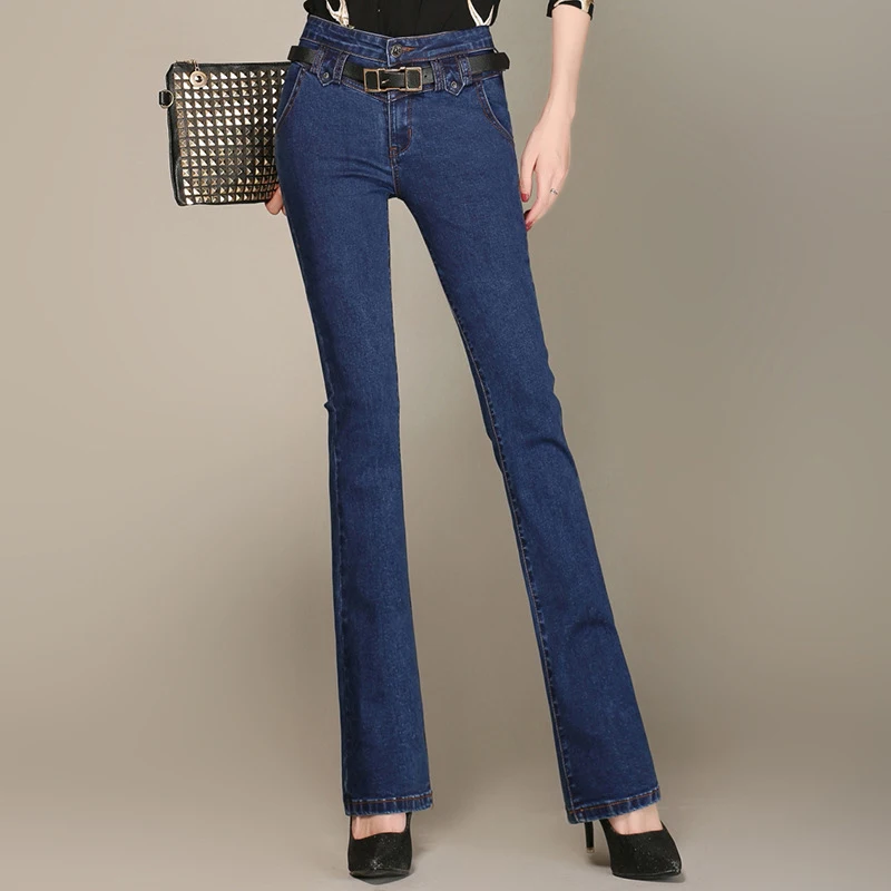 Nonis, джинсы-стрейч с высокой талией, Женские винтажные обтягивающие джинсы, женские брюки, женские джинсовые брюки размера плюс, расклешенные джинсы - Цвет: Liang bao blue