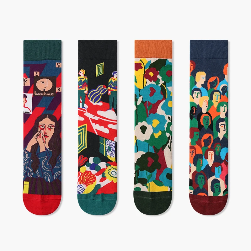 Забавные цветные крутые носки для девочек из чесаного хлопка с абстрактными