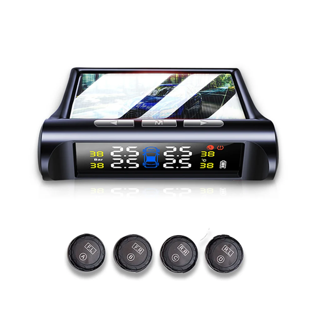 Система контроля давления в шинах Солнечная энергия TPMS беспроводной 4 внешних датчика для автомобиля F-Best