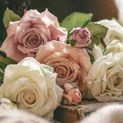 YO CHO 2 head Vintage large roses Artificial silk Flowers Branch Big Flower Silk white peony Fake Flowers Autumn Wedding Home