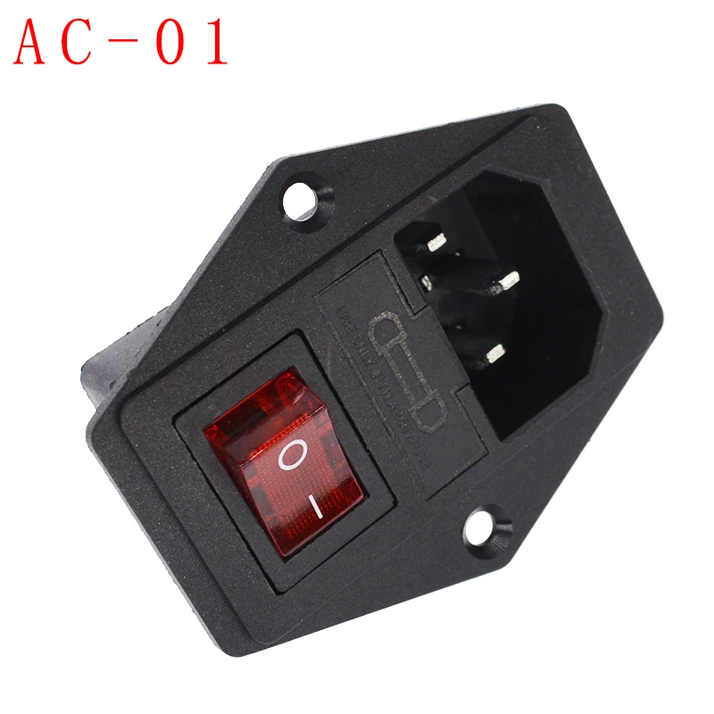 10A 250VAC 3 Pin IEC 320 C14 Входной разъем розетка питания с красной лампой кулисный переключатель 10A гнездо держателя плавкого предохранителя Мужской Разъем