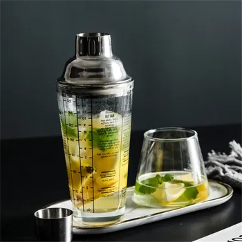

TTLIFE 1PCS Bar Wine Glass Mix Master Transparent Scale Cocktail 400ML Stainless Bar Bottle Tools Shaker Glass 304 Wine Aerator