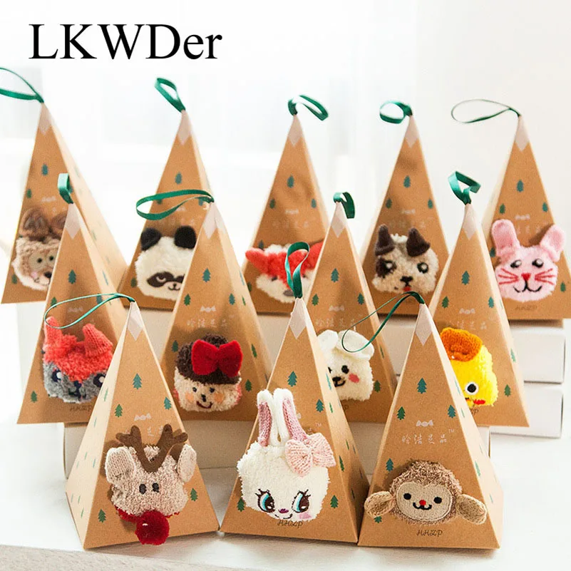 LKWDer/3 пары, милые Рождественские Носки с рисунком оленя, подарок, объемные пушистые коралловые бархатные толстые теплые зимние носки для женщин, носки с коробкой