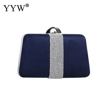 

Blue Trapezoid Pochette Femme Satin Handbag Purse For Women Wedding Rhinestone Clutch Purse Elegant Silver Chain Crystal Clutch