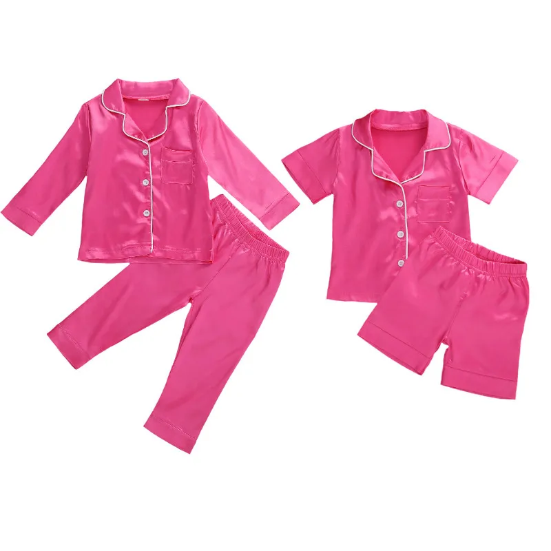 1 7Y Kids Baby Girls Silk Satin Pajamas Set Summer Autumn Children