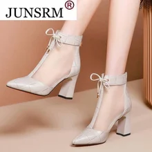 

Sandals Boots Women Thick Heel with Mesh Short Boots 2022 New Spring Pointed toes Peep toes Boots High Heeled Sandals Shoes