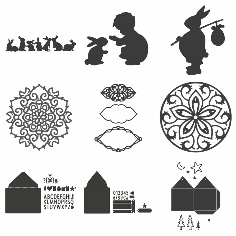 Конверт в виде кролика с классическим рисунком алфавита трафареты для резки