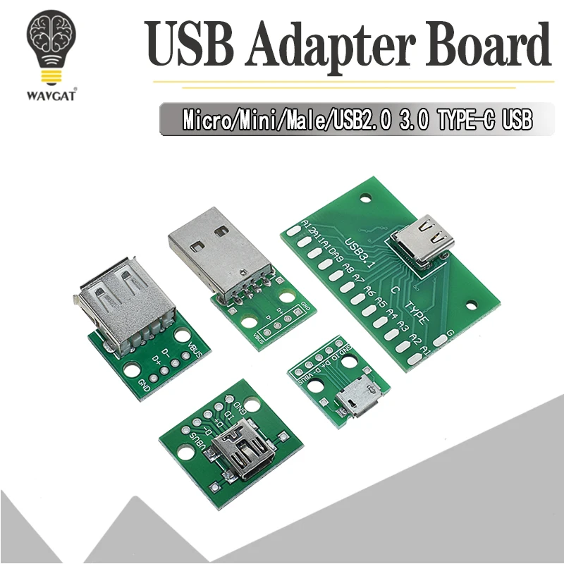 5 шт. USB Мужской разъем/MINI MICRO USB для DIP адаптер Женский Разъем 2,54 Разъем b type-C USB2.0 3,0 женский PCB конвертер