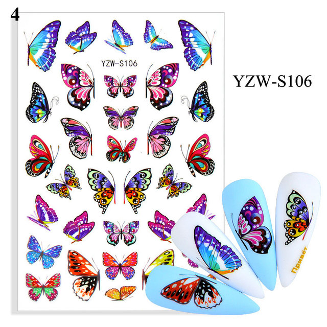 Flower Leaves Self Adhesive Sliders Beauty Nail Foils Blue & Black Summer Art Nail Stickers 3d Decals New 2021