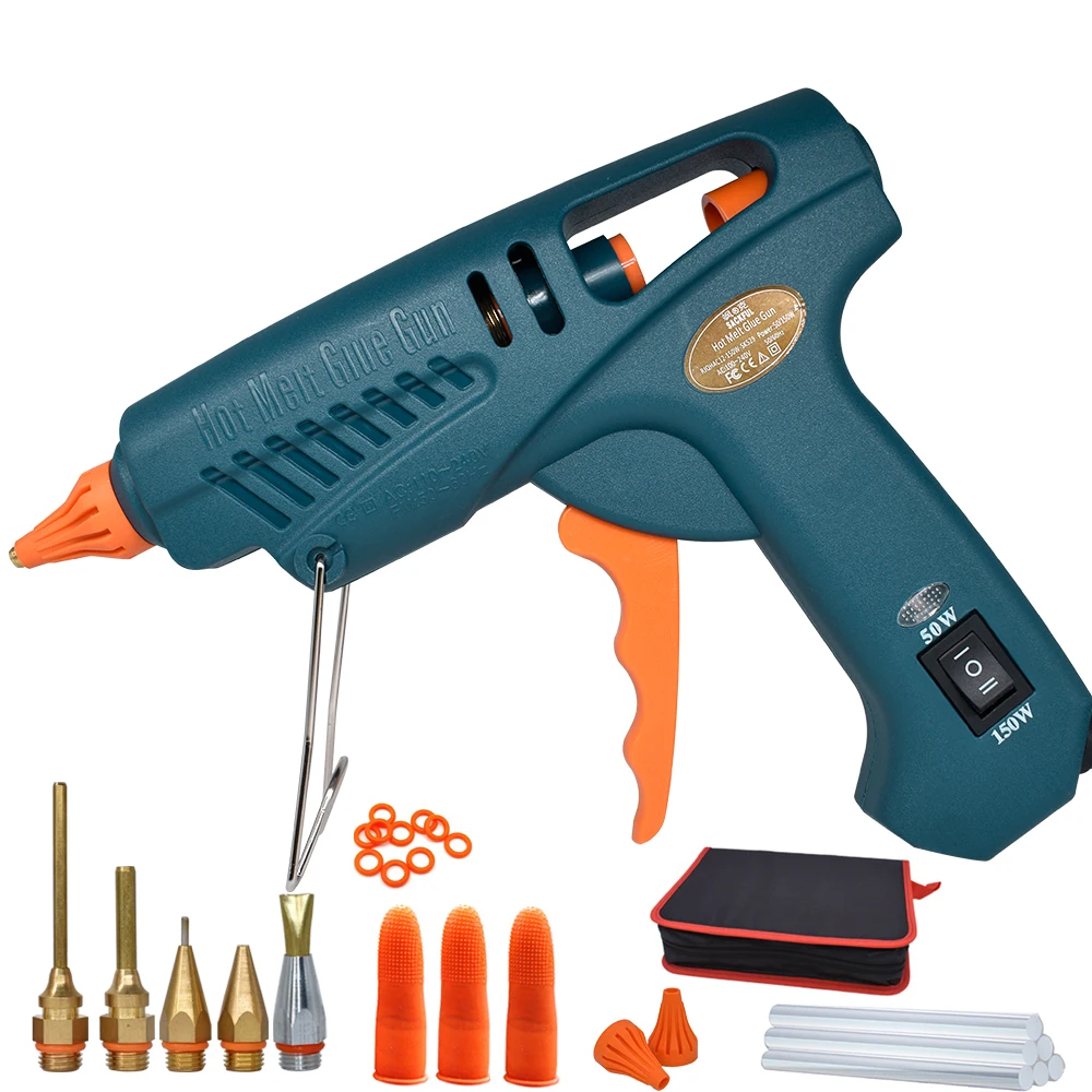 Pistola de silicona caliente profesional para el hogar, juego de pistola de pegamento de temperatura ajustable de 11MM, 50W/150W, diseño de boquilla de escape