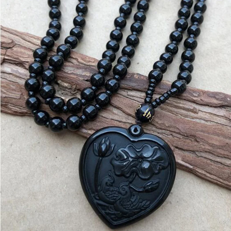 

Natural Obsidian Heart-shaped Mandarin Duck Wedding Charm Jewelry Fine Jewelry Couple Wedding Charm Necklace Jewelry