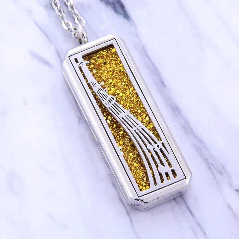 Серебряное прямоугольное ожерелье-медальон для ароматерапии, очаровательное модное парфюмерное ожерелье с ароматом эфирного масла, ожерелье с кулоном-диффузором, Женские Ювелирные изделия - Окраска металла: 4