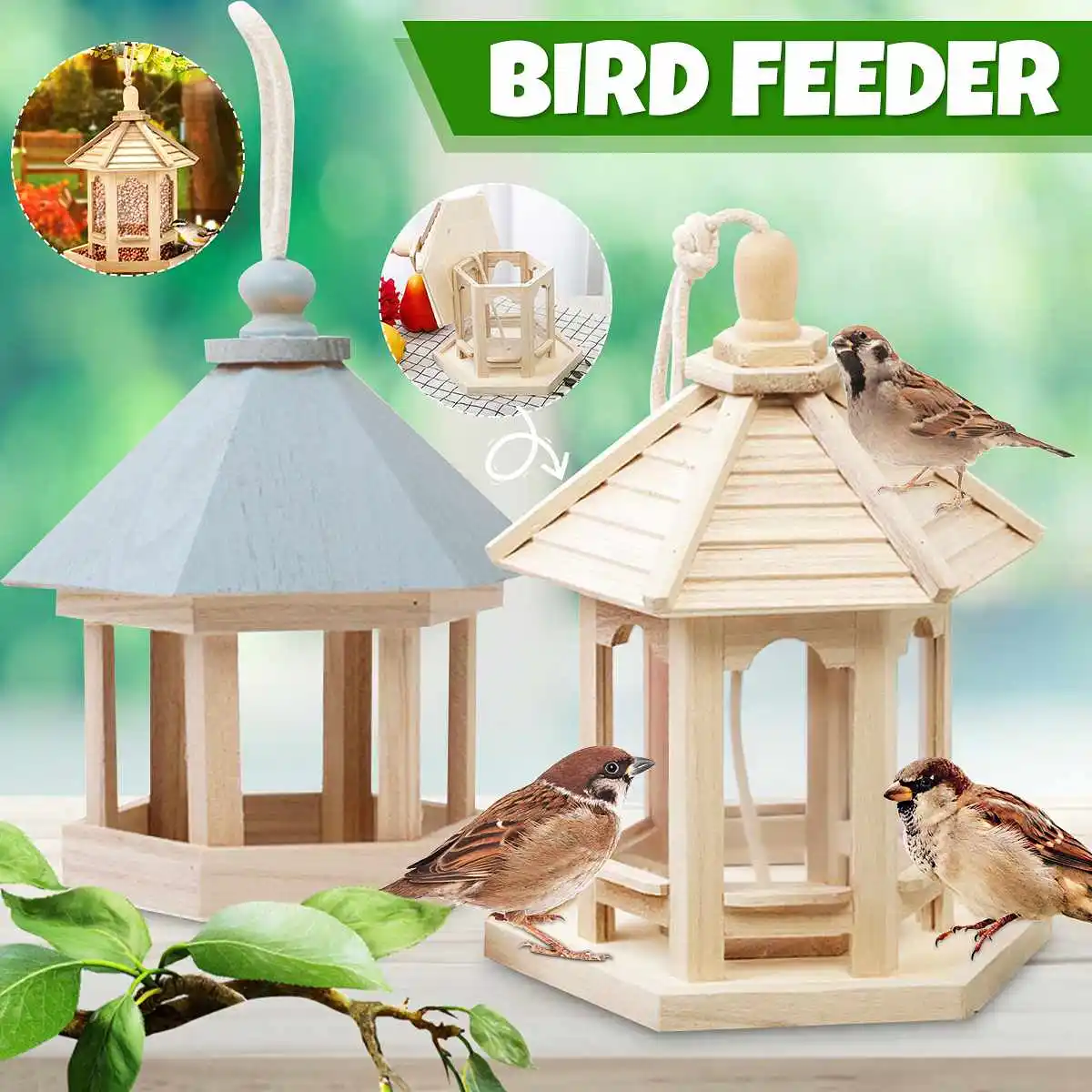 NEW Large Novelty Wooden Gazebo Hanging Garden Bird House Feeder Feeding Station