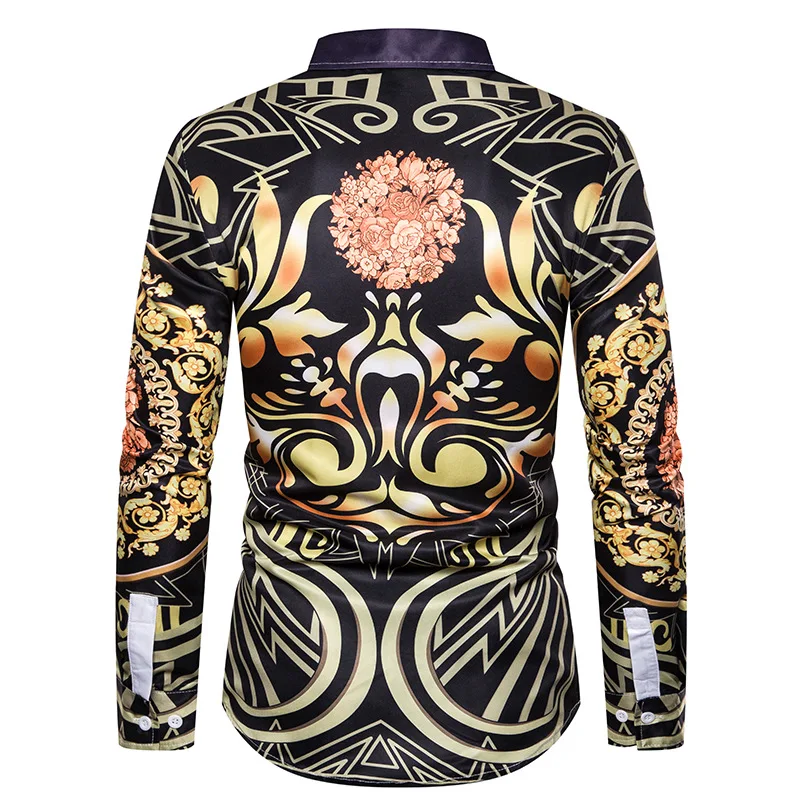 Роскошная мужская рубашка на пуговицах s, смокинг, рубашки Camisa Masculina, брендовая приталенная рубашка с длинным рукавом, мужская рубашка барокко