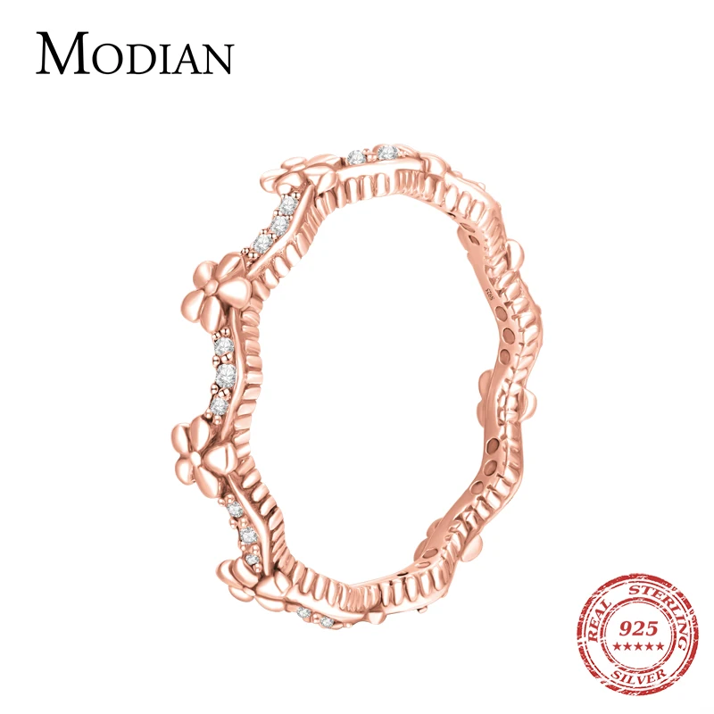 Modian Statement Finger Rings Fashion 3 Color Flower 925 Sterling Silver Stackable Charm Ring For Women Accessories Jewelry Gift