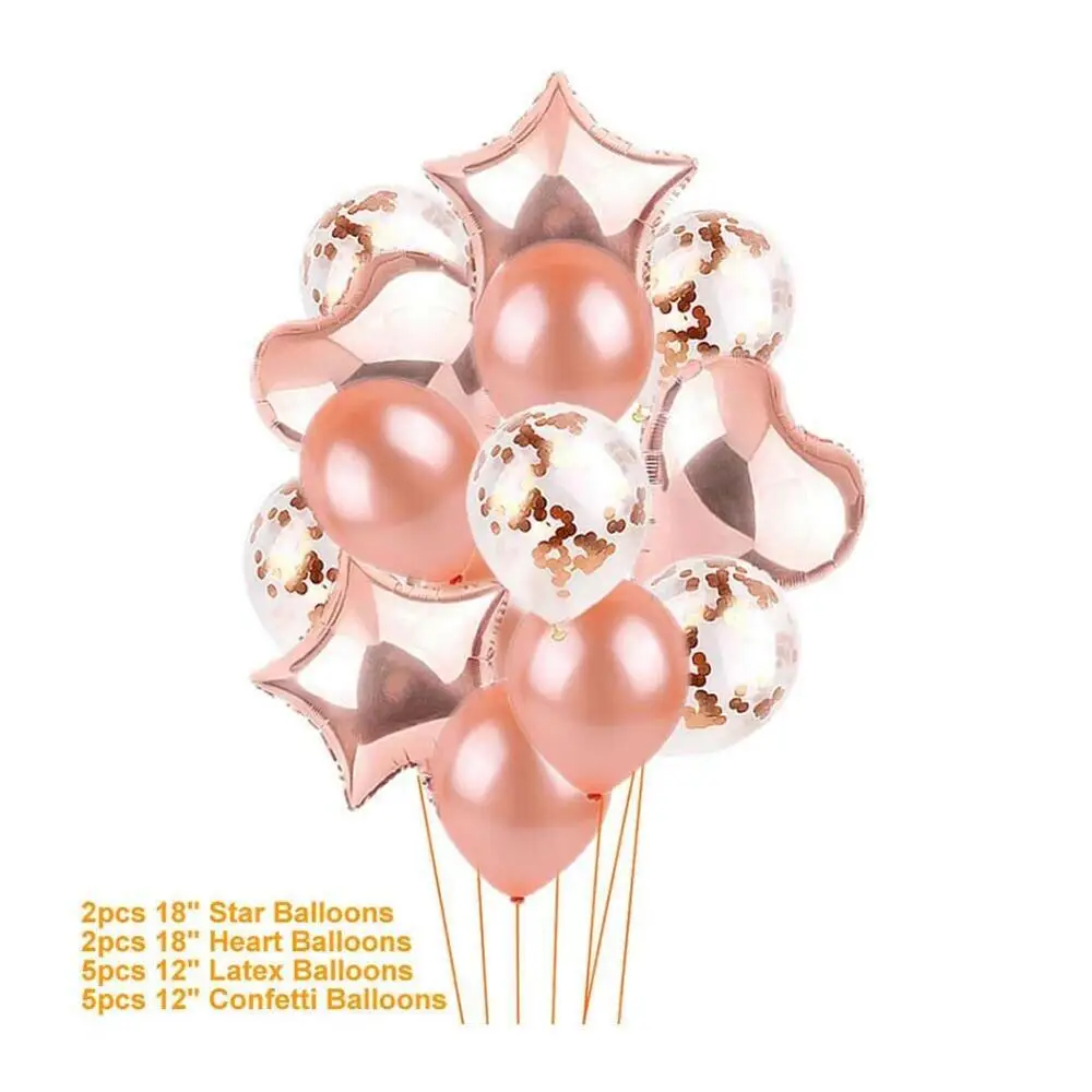 rose gold set 14 шт. вечерние воздушные шары из серебристого латекса воздушные шары конфетти воздушные шары и воздушные шары из фольги в форме сердца звезды для украшения детского душа на день рождения - Цвет: rose gold set