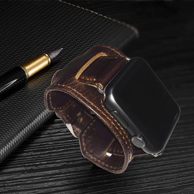 Ремешок для Apple watch 42 мм сменный Браслет из натуральной кожи 44 мм с безопасной металлической застежкой Пряжка для iwatch 5 Sport Edition коричневый