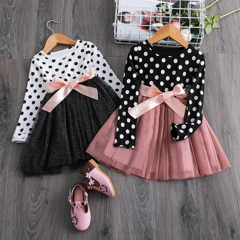 Girls Dress for Kids Dot Full Sleeve Birthday Dresses Girl Cute Princess Party Children Clothing Vestidos Baby Clothes | Детская одежда