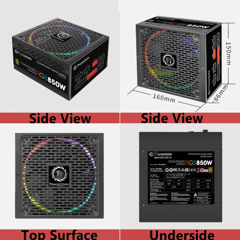 Блок питания для Thermaltake(Tt) ATX 12 в 80 плюс золотой полный модуль немой блок питания 850 Вт блок питания жесткая мощность Grand RGB 850 Вт