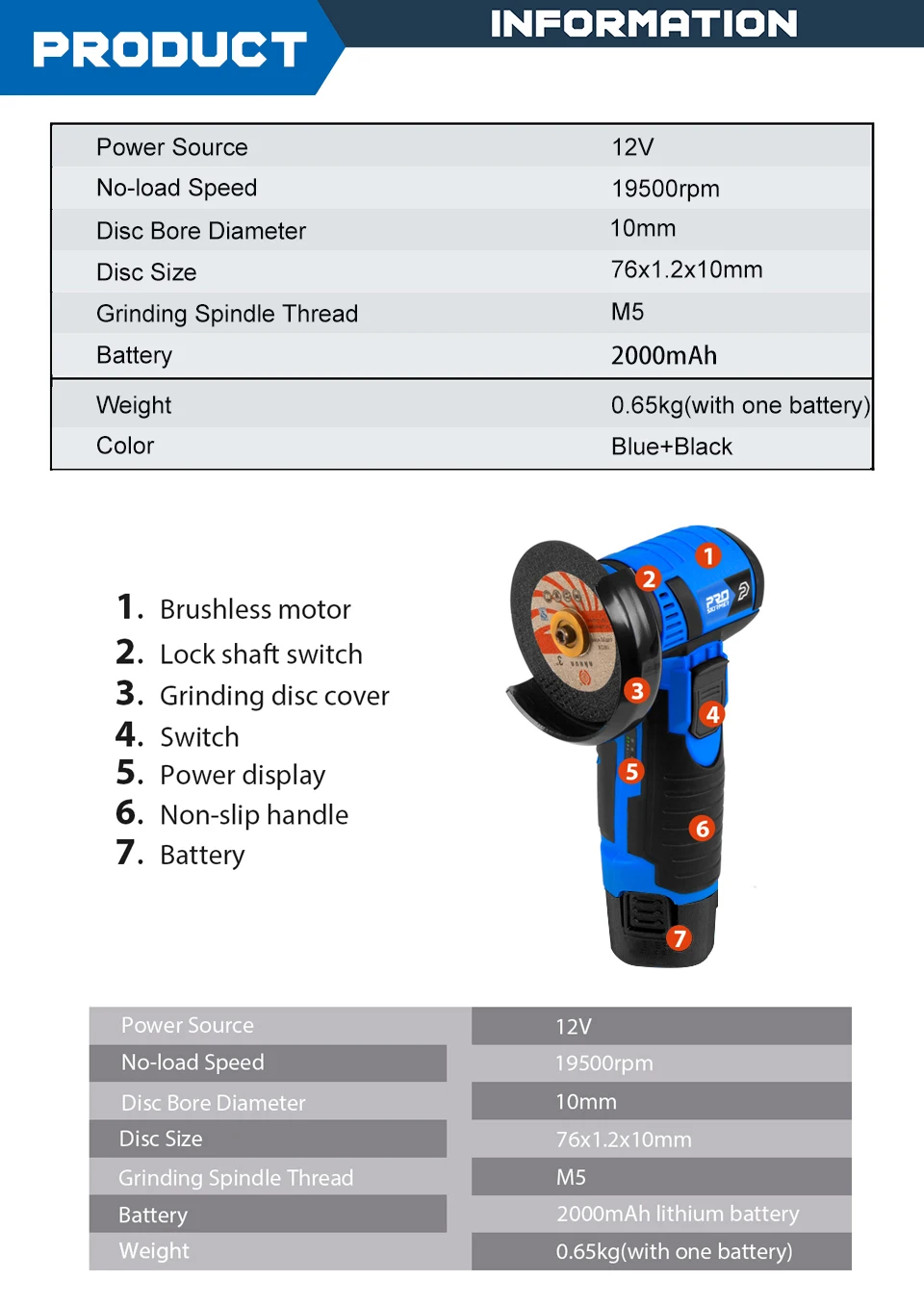 12V Мини Бесщеточный угловой шлифовальный станок  .